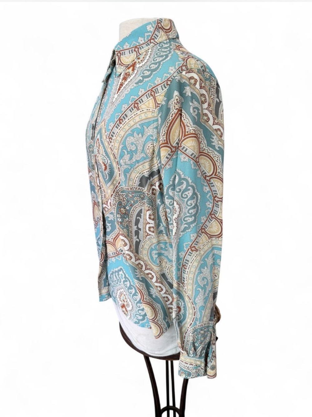 Vintage Liz Claiborne Lizwear Paisley Print Button Down Shirt Medium 100% Rayon - Picture 2 of 7